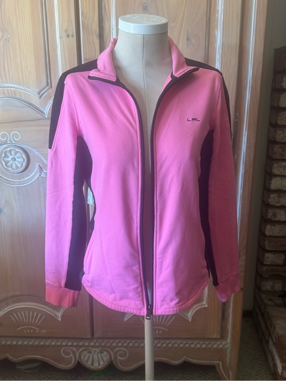 Lauren Ralph Lauren Pink and Black Zip Front Bomber Jacket